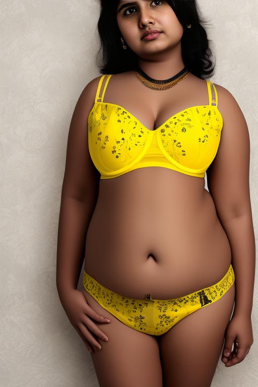 chubby indian girl in yellow bra big boobs and black underwear